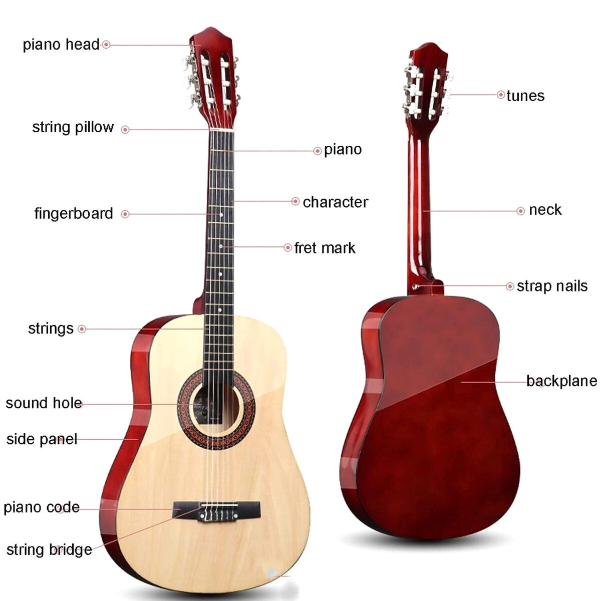 Wooden Acoustic Guitar for Beginner 38 Inch