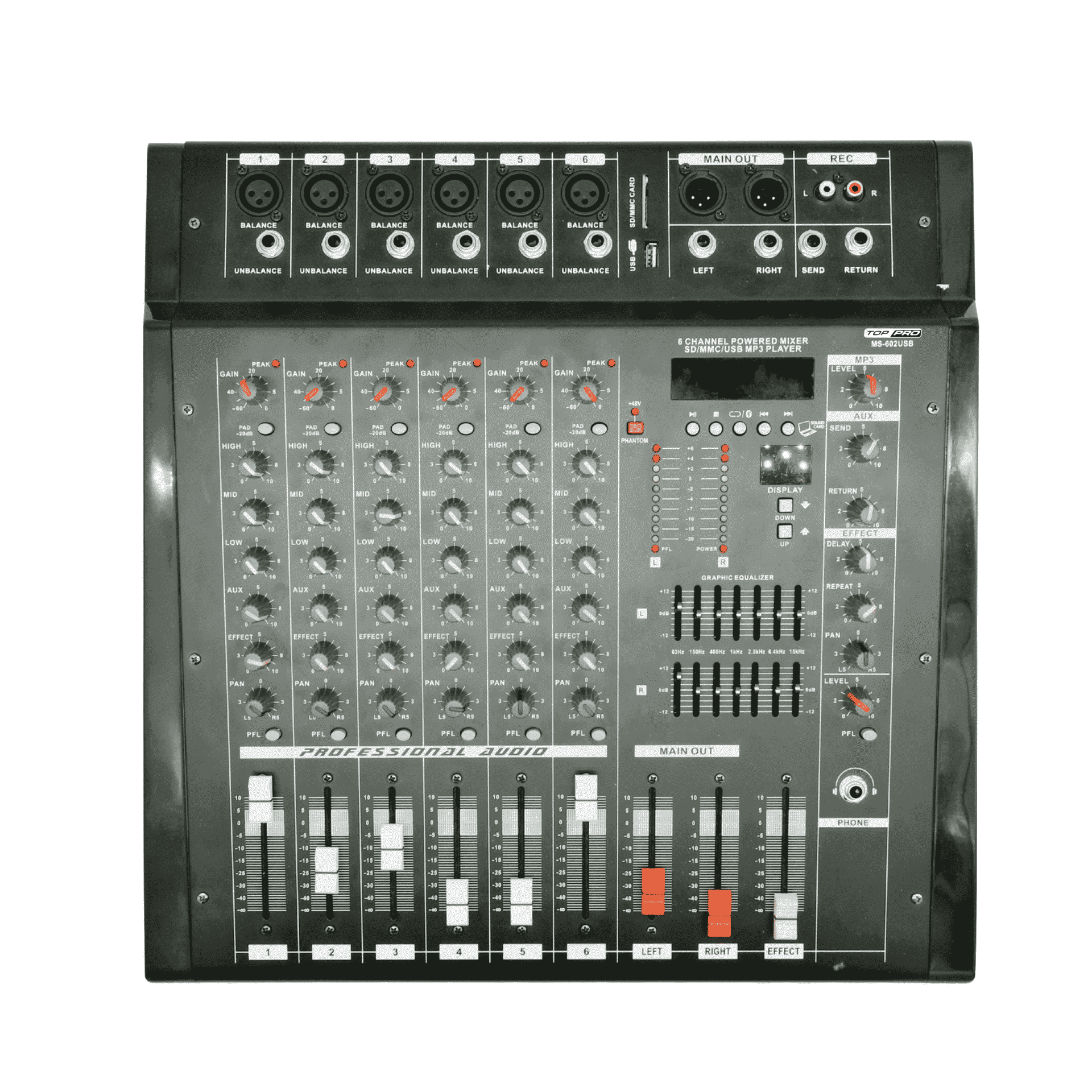 TOP PRO MS-602USB AUDIO POWER MIXER 6 CHANNEL